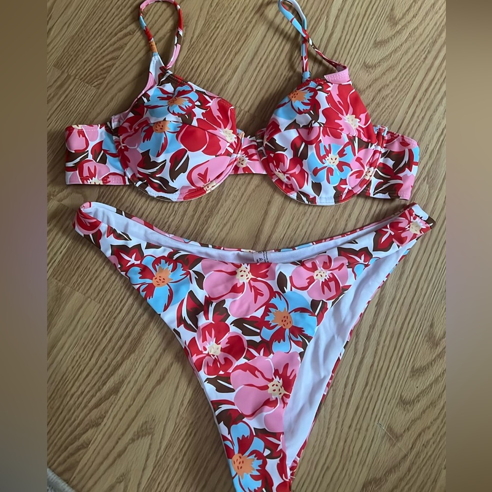 Red floral bikini